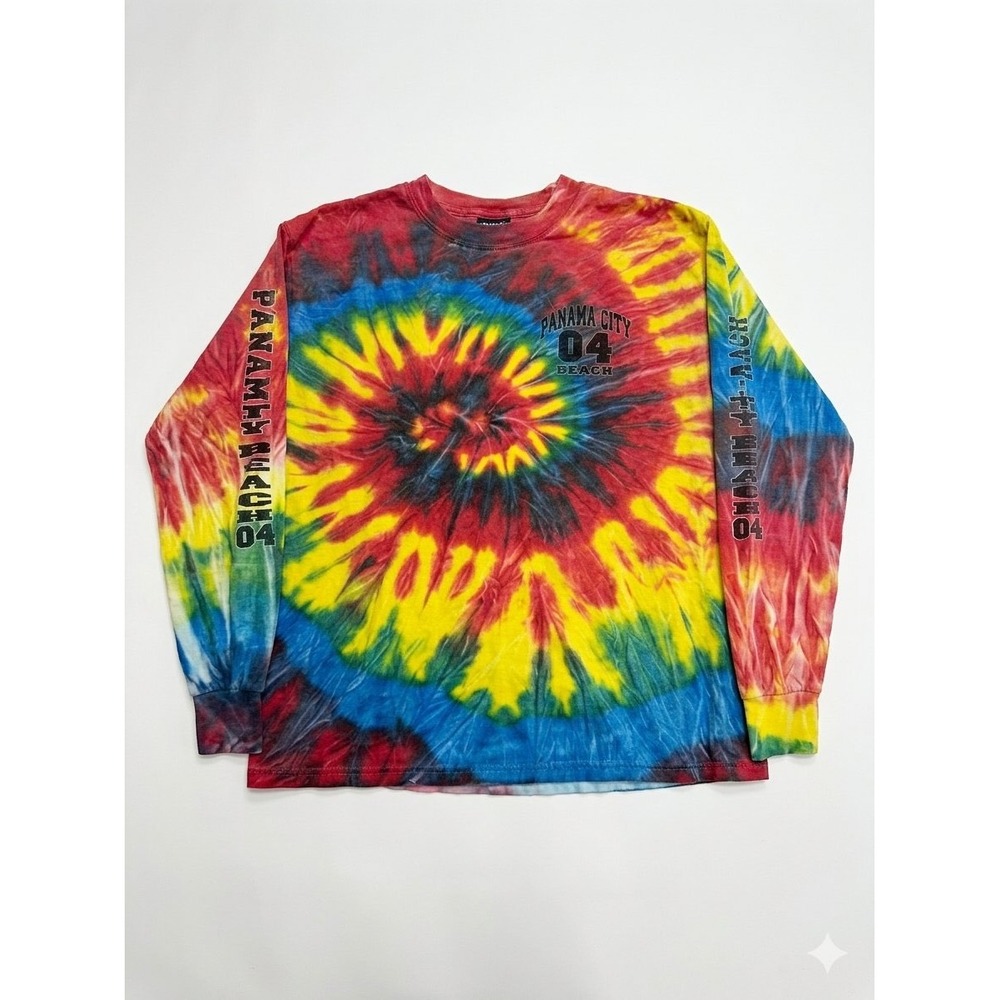 Y2K NAT Panama City Beach T-Shirt Mens Medium Multicolor Tie Dye Long Sleeve